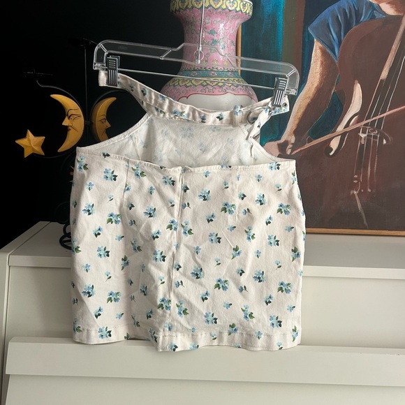 NWT WE WORE WHAT Cream Floral Cut Out Mini Skirt Denim Ivory Watercolor Ditsy M - Picture 12 of 16